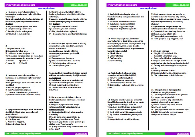 Etkin Vatandaşın Özellikleri Test