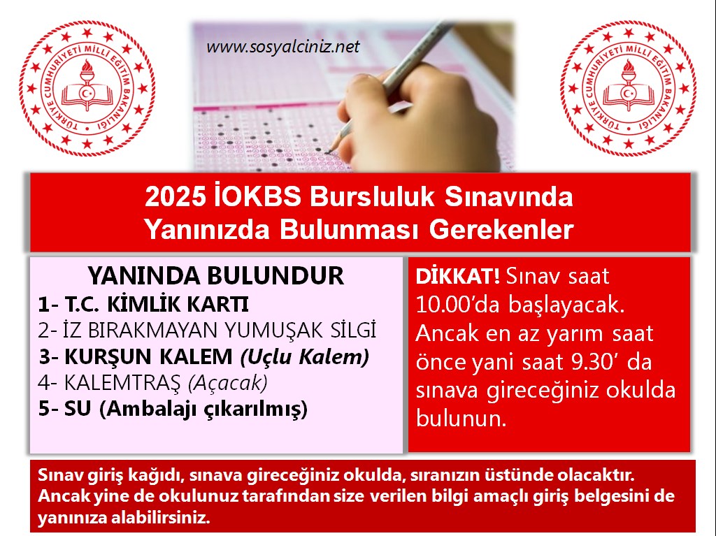 2025 İOKBS Bursluluk Sınavında Yanınızda Bulunması Gerekenler