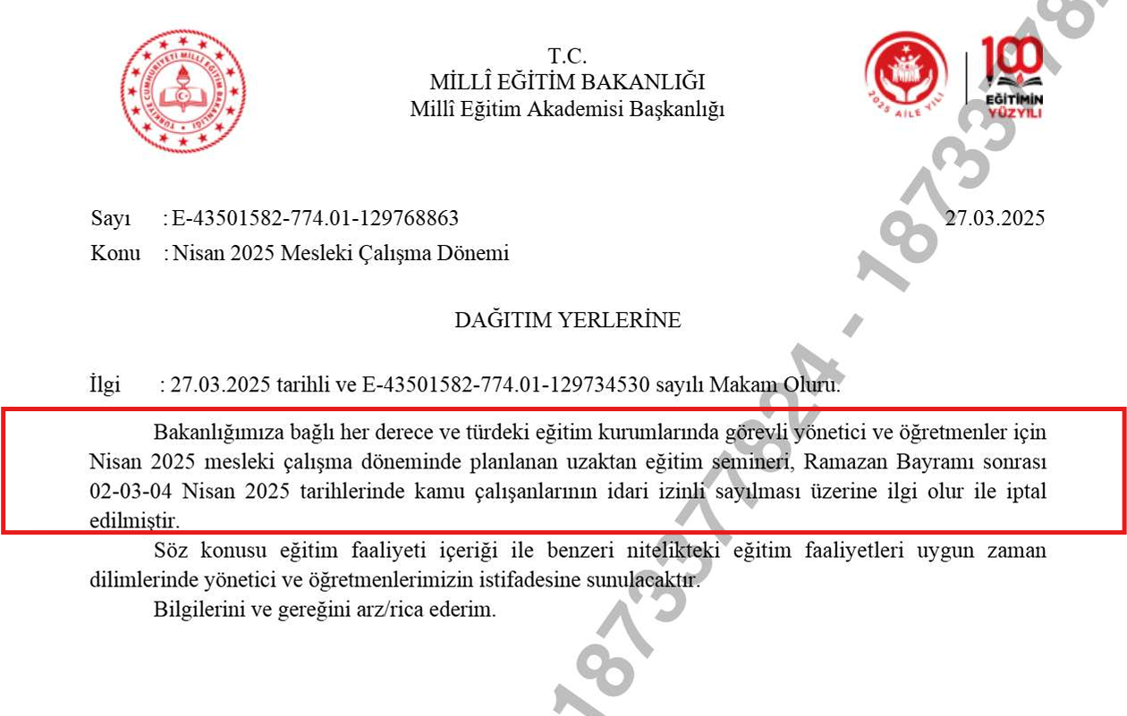 Nisan 2025 Seminer Çalışmaları İptal Edildi