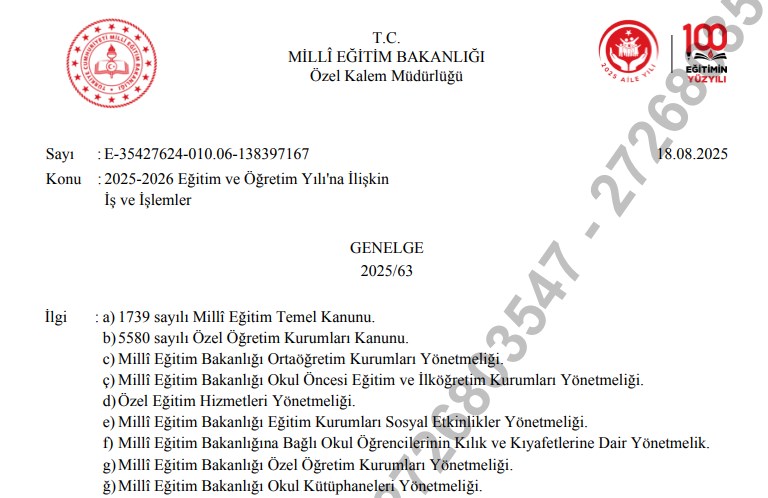 2025-2026 Eğitim ve Öğretim Yılı’na İlişkin İş ve İşlemler