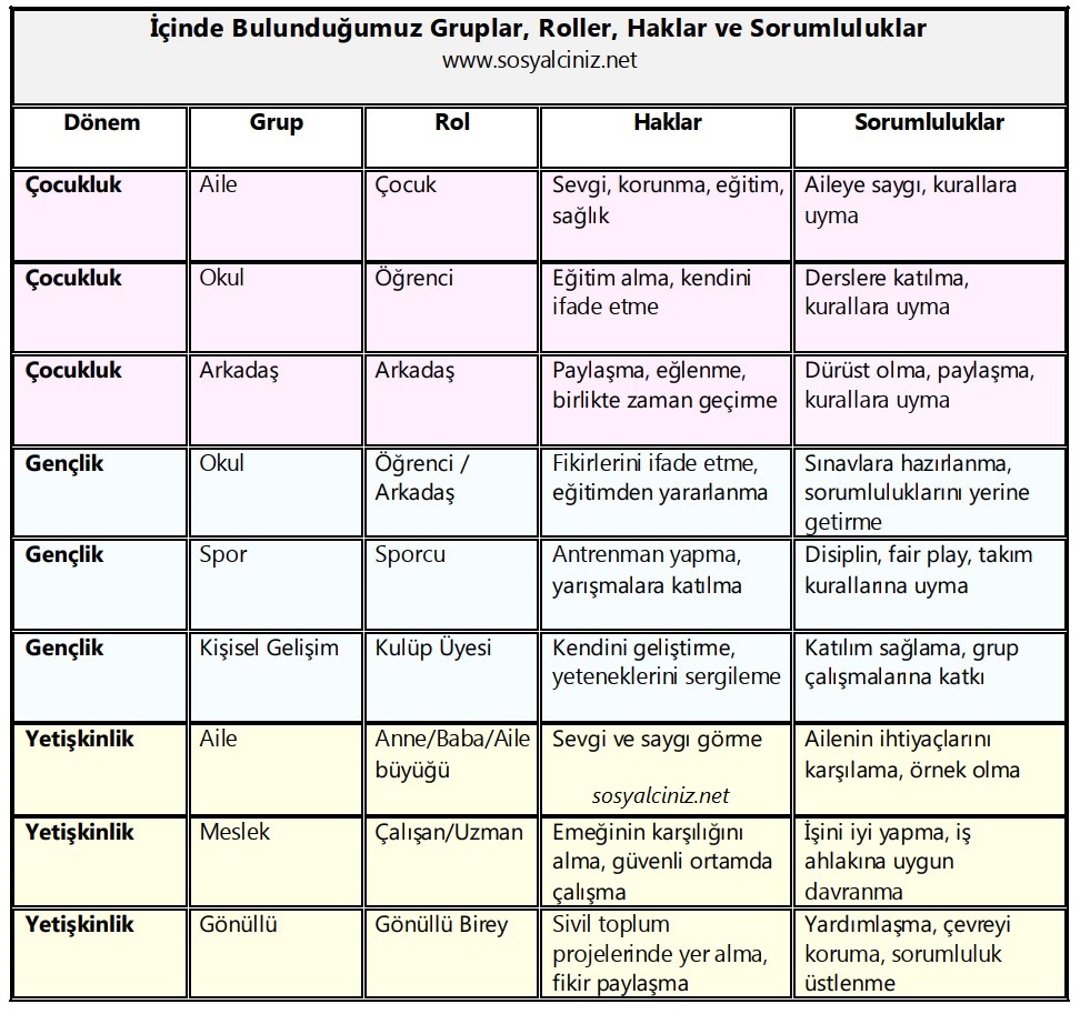 İçinde Bulunduğumuz Gruplar Roller Haklar ve Sorumluluklar