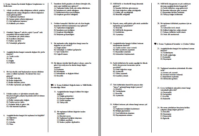 6. Sınıf Sosyal Bilgiler 1.Öğrenme Alanı Testi
