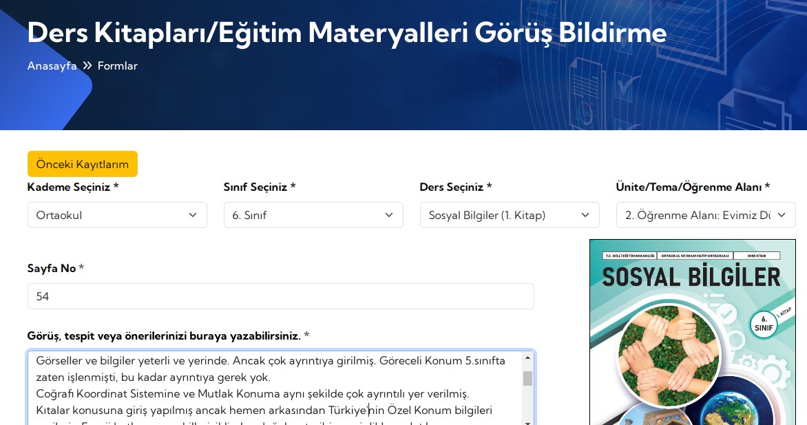 Ders Kitapları Eğitim Materyalleri Görüş Bildirme