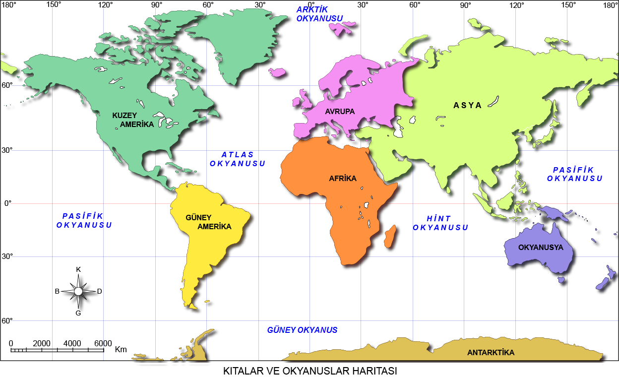 Kıtalar ve Okyanuslar Haritası