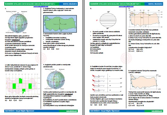 Ülkemizin Kıtaların Okyanusların Konum Özellikleri Test 2