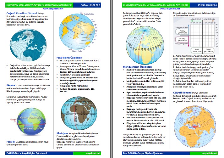 Ülkemizin, Kıtaların ve Okyanusların Konum Özellikleri