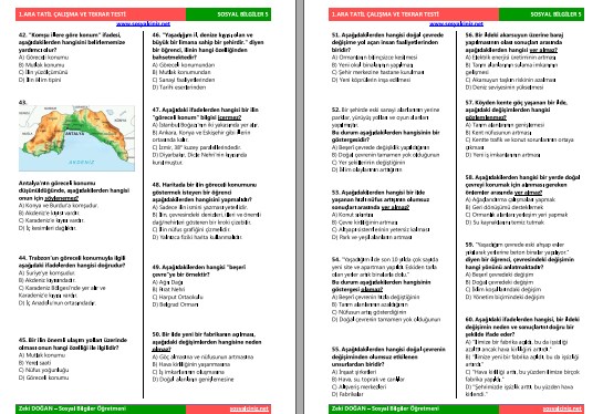 5.Sınıf Sosyal Bilgiler 1.Ara Tatil Çalışma Testi