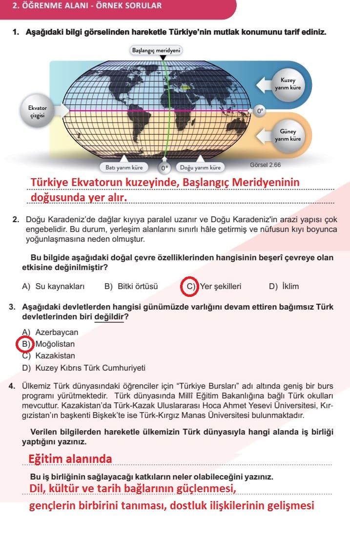 6.Sınıf Sosyal Bilgiler 2.Öğrenme Alanı Örnek Sorular Cevapları