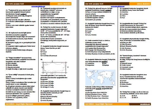 6.Sınıf Sosyal Bilgiler 1.Ara Tatil Çalışma Testi