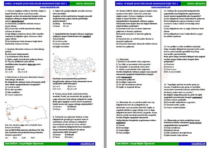 Doğal ve Beşeri Çevre Özellikleri Arasındaki İlişki Test 2