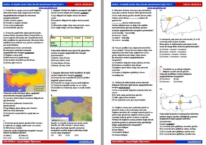 Doğal ve Beşeri Çevre Özellikleri Arasındaki İlişki Test 3