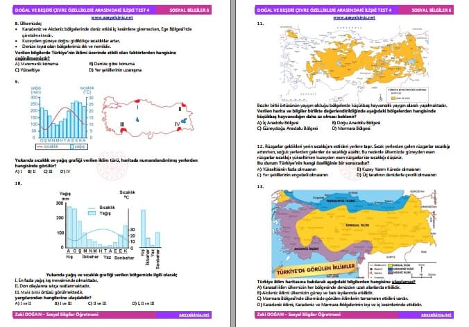 Doğal ve Beşeri Çevre Özellikleri Arasındaki İlişki Test 4
