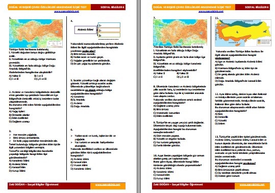 Doğal ve Beşeri Çevre Özellikleri Arasındaki İlişki Test