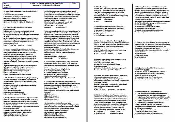 T.C. İnkılap Tarihi Ekim DYK Değerlendirme Sınavı