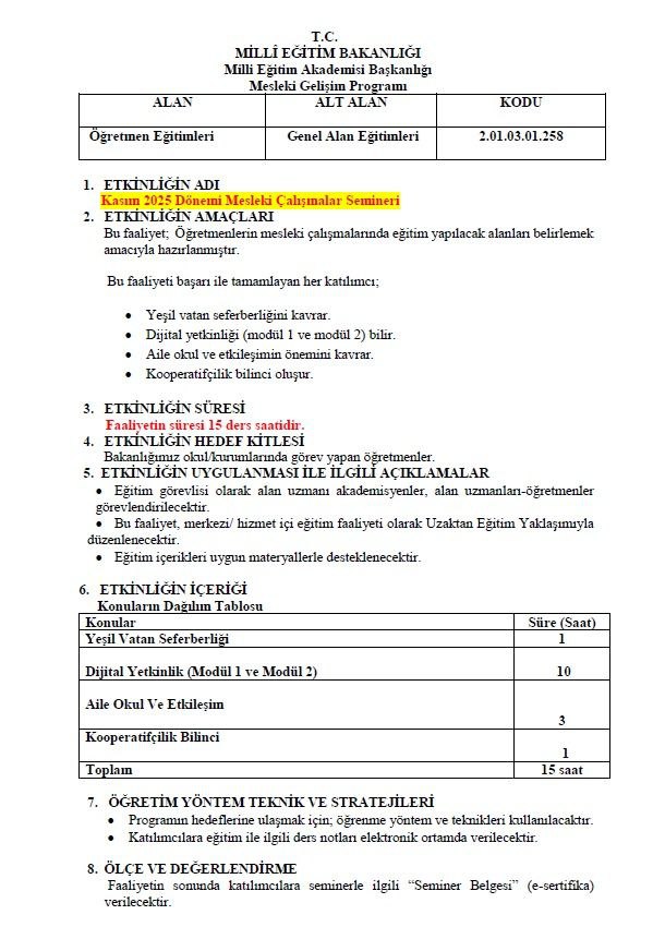 KASIM 2025 MESLEKİ GELİŞİM PROGRAMI