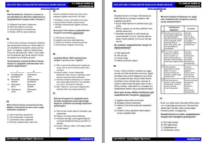 Milli Uyanış Bursluluk Çıkmış Sorular 2018-2025