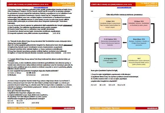 Milli Uyanış Ünitesi LGS Çıkmış Sorular 2018-2025