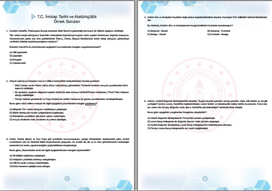 T.C. İnkılap Tarihi Kasım 2025 LGS MEB Örnek Sorular