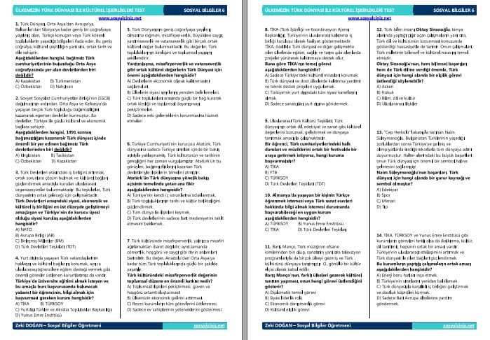 Ülkemizin Türk Dünyası İle Kültürel İşbirlikleri Test 1