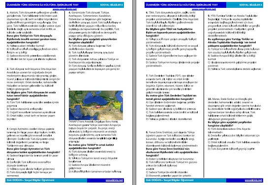 Ülkemizin Türk Dünyası İle Kültürel İşbirlikleri Test 2