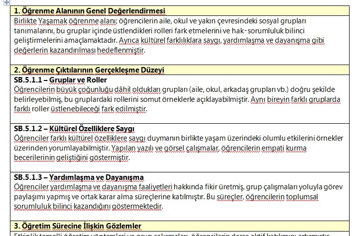 6.Sınıf Sosyal Bilgiler 2.Öğrenme Alanı Değerlendirme Raporu