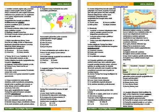 6.Sınıf Sosyal Bilgiler 2.Öğrenme Alanı Değerlendirme Testi