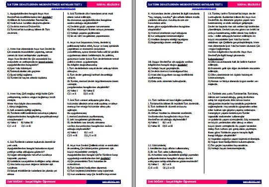 İlk Türk Devletlerinin Medeniyetimize Katkıları Test 1