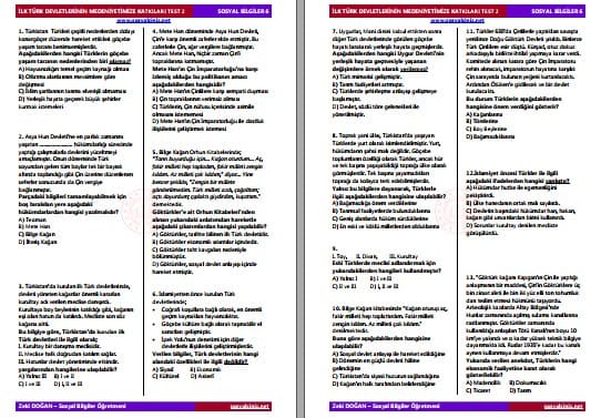 İlk Türk Devletlerinin Medeniyetimize Katkıları Test 2