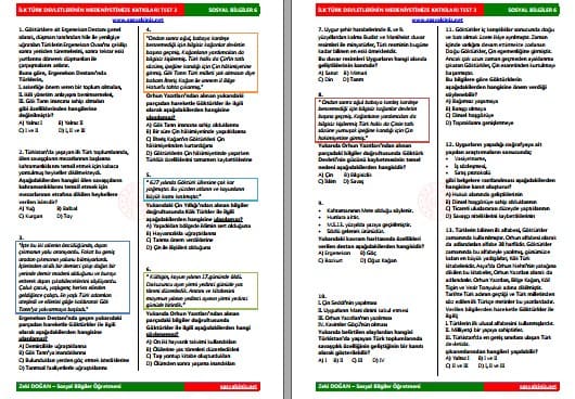 İlk Türk Devletlerinin Medeniyetimize Katkıları Test 3