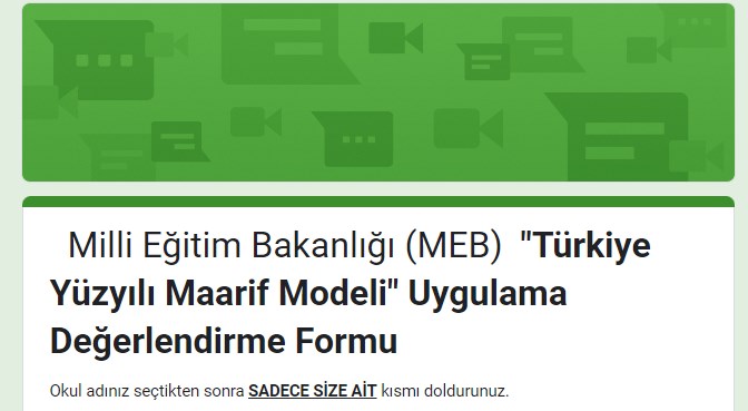 Türkiye Yüzyılı Maarif Modeli Uygulama Değerlendirme Formu