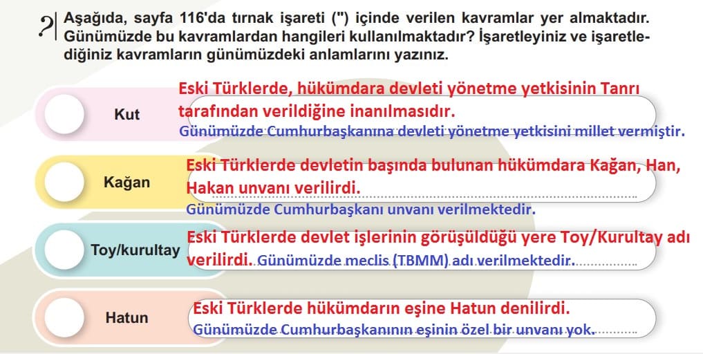 6.Sınıf Sosyal Bilgiler Sayfa 117 Geçmişten Günümüze Kavramlar