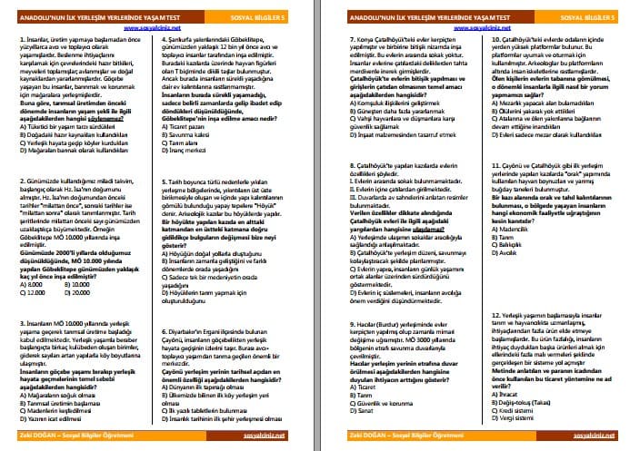 Anadolu’nun İlk Yerleşim Yerlerinde Yaşam Test