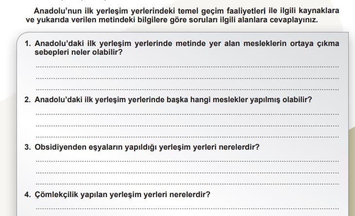 Anadolu’nun ilk yerleşim yerlerindeki temel geçim faaliyetleri Sayfa 121