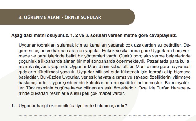6.Sınıf Sosyal Bilgiler 3.Öğrenme Alanı Örnek Sorular Sayfa 178