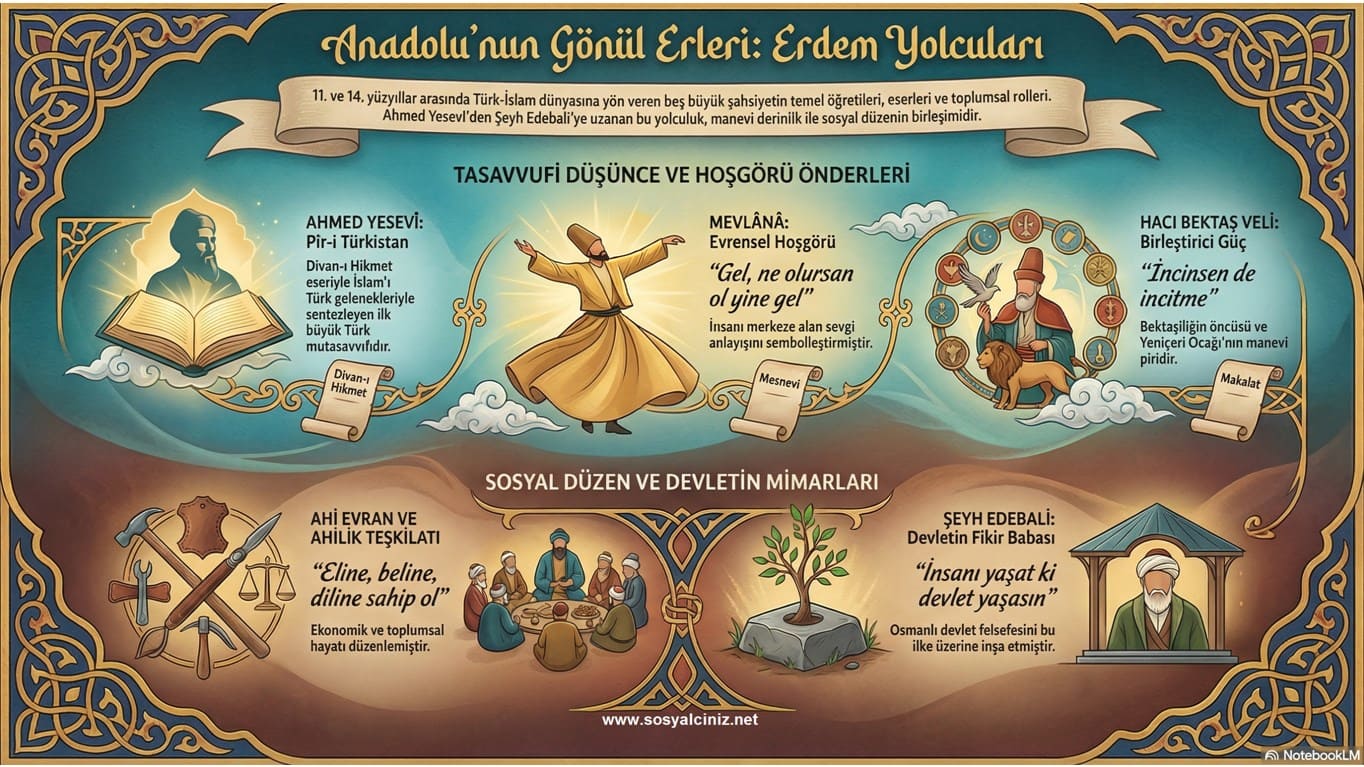Ahmed Yesevi, Mevlana, Ahi Evran, Hacı Bektaş-ı Veli, Şeyh Edebali