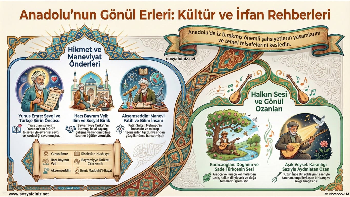 Yunus Emre, Hacı Bayram-ı Veli, Akşemseddin, Karacaoğlan, Aşık Veysel