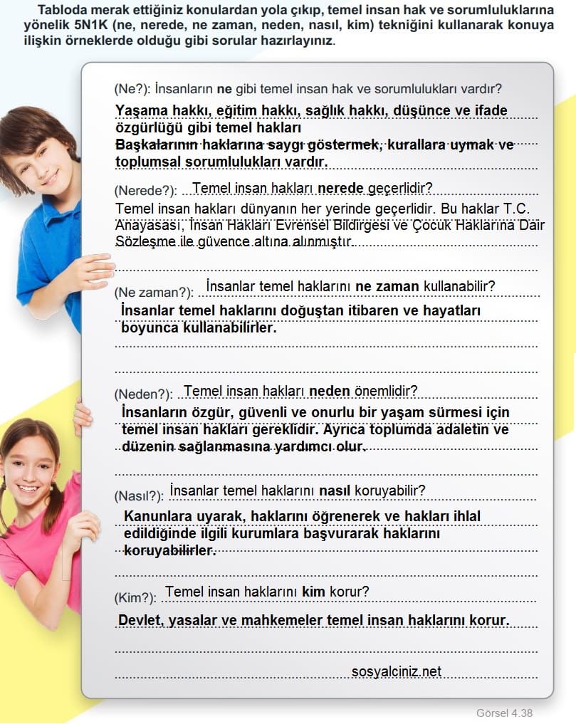 5.Sınıf Sosyal Bilgiler 5N1K Etkinliği Sayfa 42