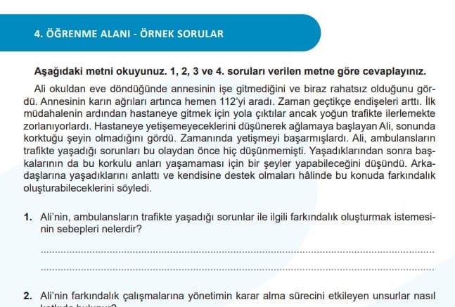 6.Sınıf Sosyal Bilgiler 4.Öğrenme Alanı Örnek Sorular Sayfa 44