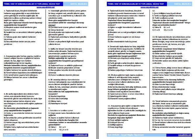 Temel Hak ve Sorumluluklar ve Toplumsal Düzen Test
