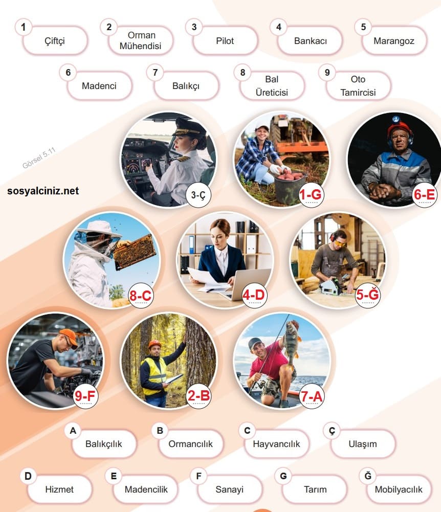 6.Sınıf Sosyal Bilgiler Ekonomik Faaliyetler ve Meslekler Etkinliği Sayfa 64