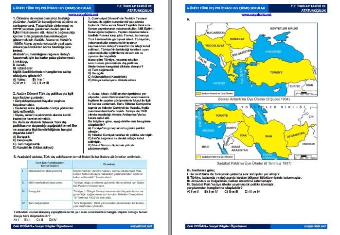 T.C. İnkılap Tarihi 6.Ünite LGS Çıkmış Sorular 2018-2025