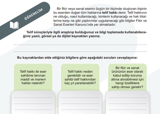 6.Sınıf Sosyal Bilgiler Sayfa 102-103 Öğrenelim Etkinliği