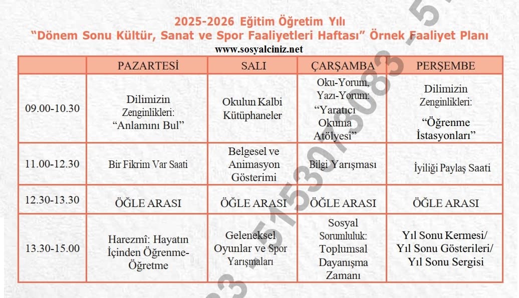 Haziran 2026 Yıl Sonu Faaliyet Haftası Etkinlik Kılavuzu ve Sunusu