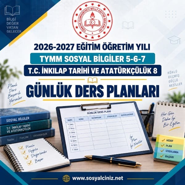 14-18 Eylül 2026 Sosyal Bilgiler T.C. İnkılap Tarihi Günlük Planları