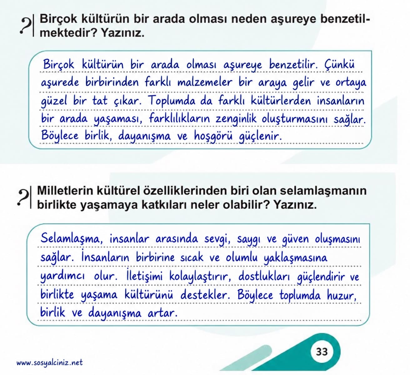 5.Sınıf Sosyal Bilgiler 1.Kitap Sayfa 29-30-31-33 Etkinlik Cevapları