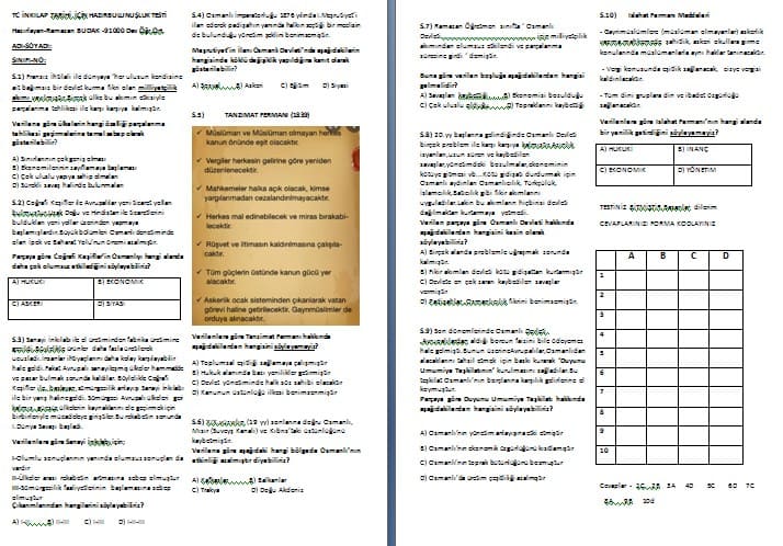 8.Sınıflar İçin T.C. İnkılap Tarihi Hazır Bulunuşluk Sınavı (Ramazan BUDAK)