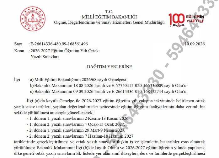 2026-2027 Ortak Sınav Takvimi: Tarihler ve Uygulama Esasları