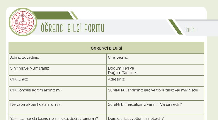 Öğrenci Tanıma ve Bilgi Formu