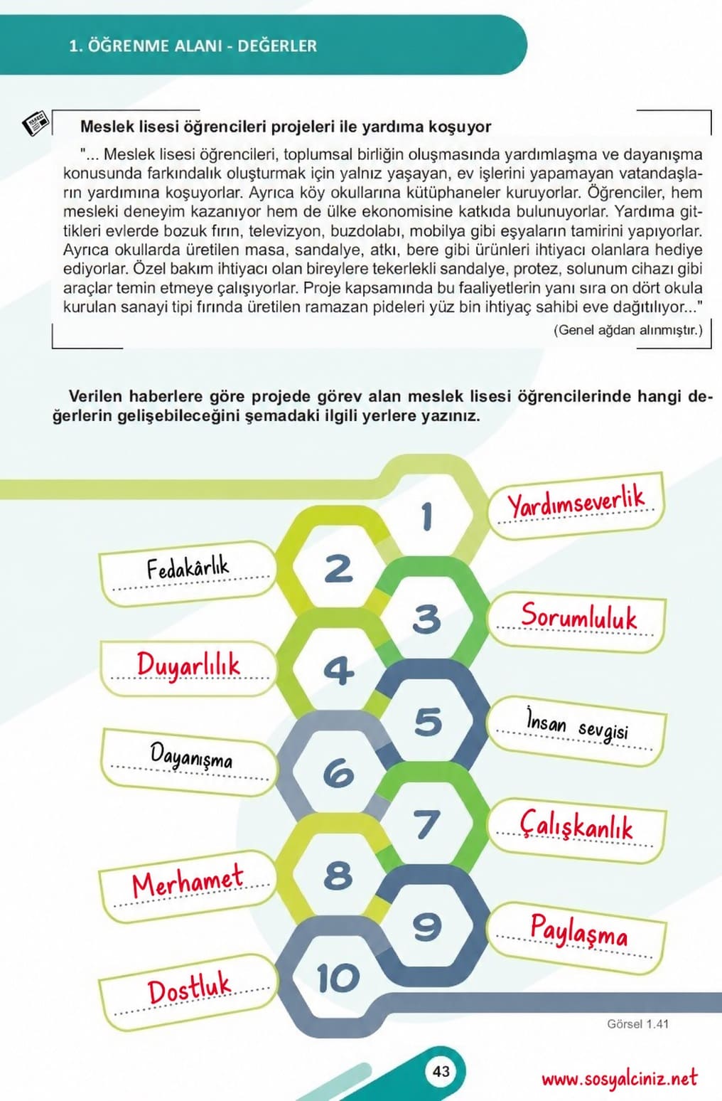 5.Sınıf Sosyal Bilgiler 1.Kitap Sayfa 43-44 Etkinlik Cevapları