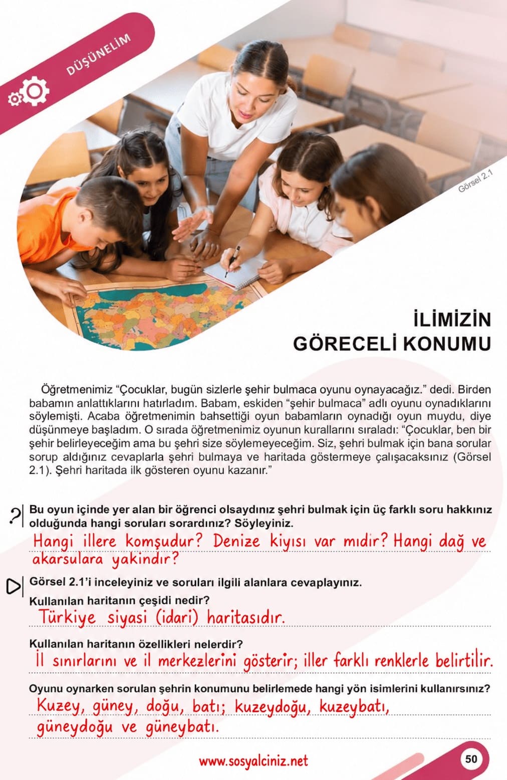 5.Sınıf Sosyal Bilgiler 1.Kitap Sayfa 50-51 Etkinlik Cevapları